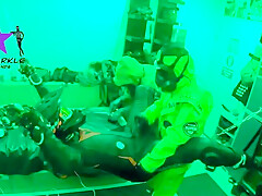 Hazmat gear boys fucking biker in sling