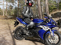 Biker jerking in the forest