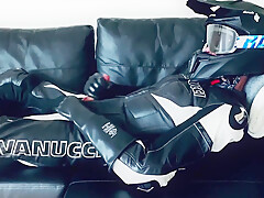 Rubber gloves biker jerking
