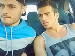 Cute guys sucking and kissing in the car