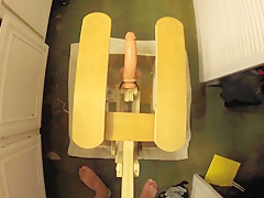 Riding the rocker sex machine with a real cock dildo!!!